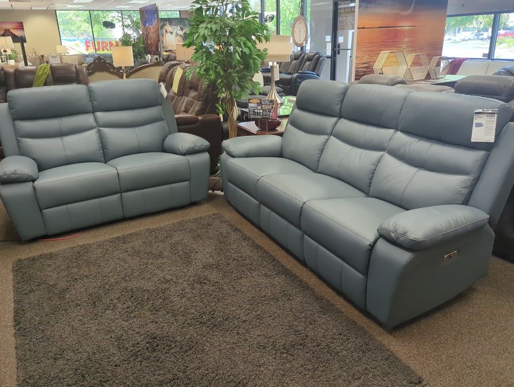 Brand New Power Reclining Sofa And Loveseat Set Genuine Leather