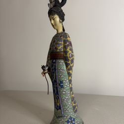 Rare Vintage Chinese  Cloisonné Lady Statue Figurine 