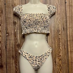 Xhilatation Two Piece Smocked Bikini Dalmation Leopard