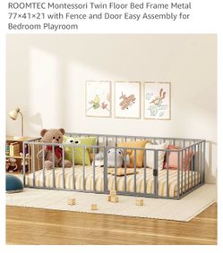 Twin floor bed frame with gate opening