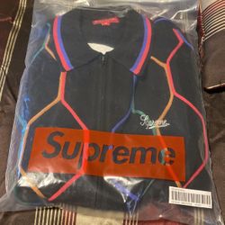 Supreme Hex Zip Up Polo Black