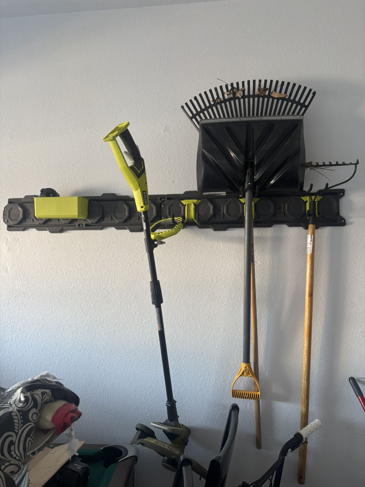 Electric Lawn Mower, Weed Wacker , Shelving And Hooks