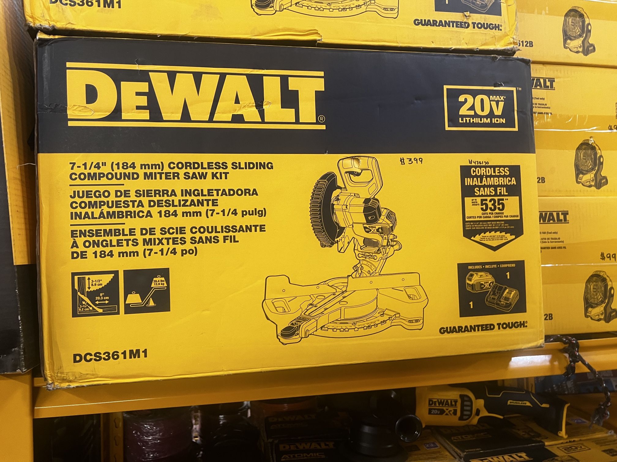 Dewalt 20v Max 7-1/4” Cordless Sliding Compound Miter Saw Kit
