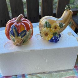 Vintage 2001 Thanksgiving Salt Pepper Shakers Pumpkin And Gourd