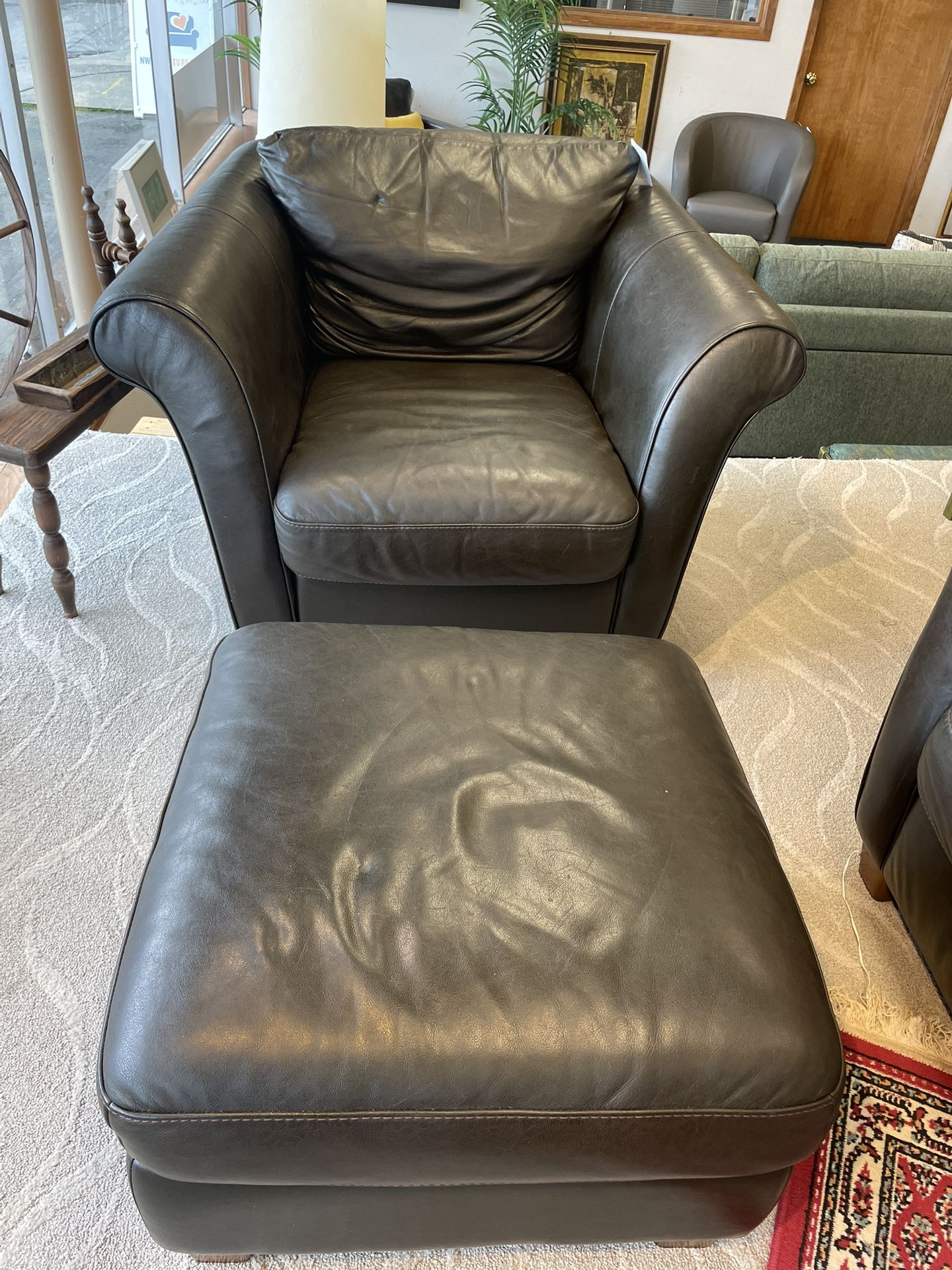 Italian Leather Chair & Ottoman