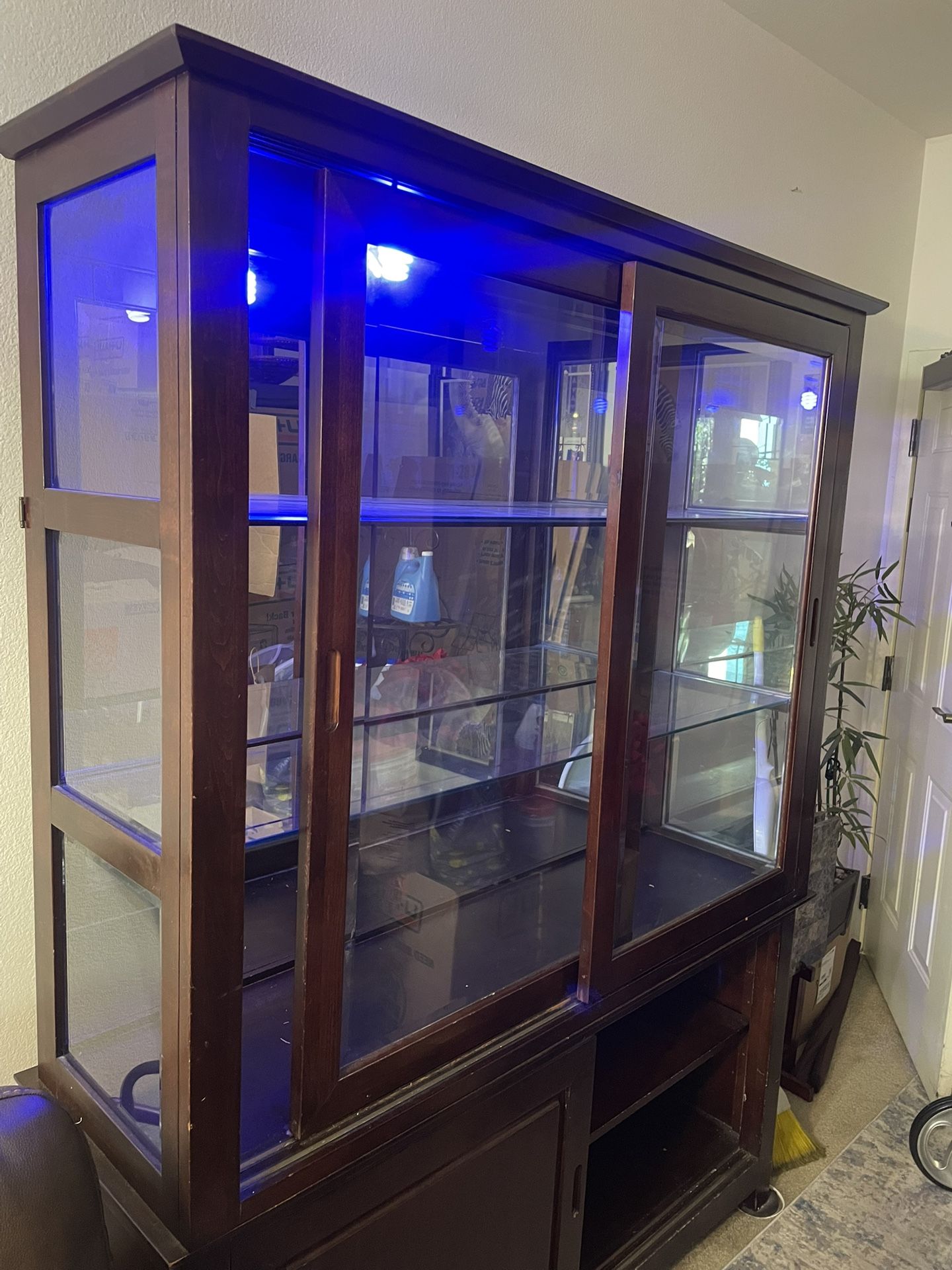 Touch Light China Cabinet w/ 4 Matching High Chairs, Round Table And Lower Table Compartment