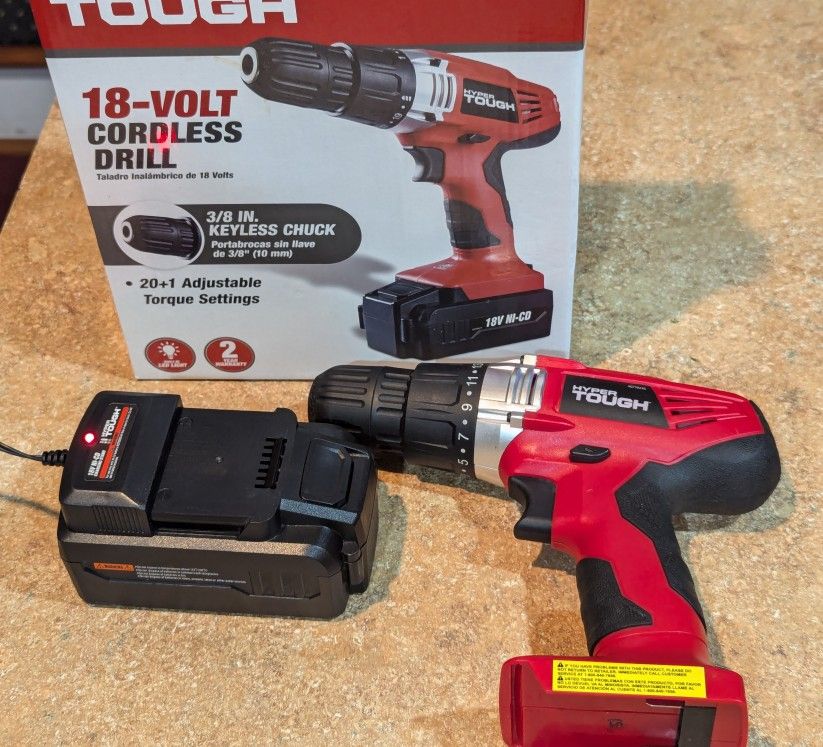 Hyper Tough 18-Volt Cordless Drill W/ Battery