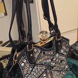 Lucky 7 USA luxury handbag black jewels leather synthetic
