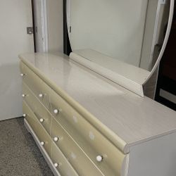 64”W Large 6 Drawer Low Boy  w/ Circle Mirror delivery 