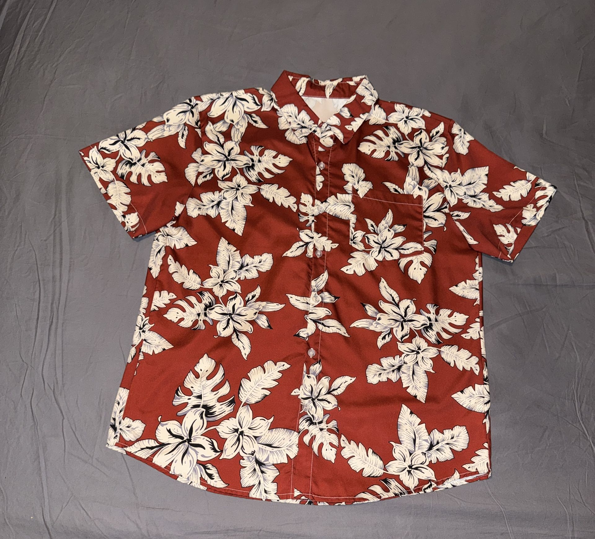 Shein Red and Cream Floral Button Down Shirt. Size Large. 100% Polyester