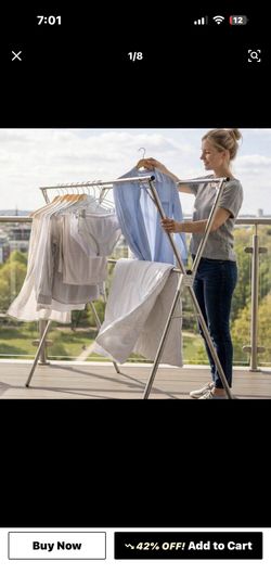 1pc Stainless Steel Floor Folding Clothes Drying Rack Easy Setup Reinforcement Strips Sturdy Strong Load-Bearing Silver Home Laundry Rack 1pc