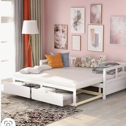 NEW:Twin to King daybed frame with 2 storage drawers