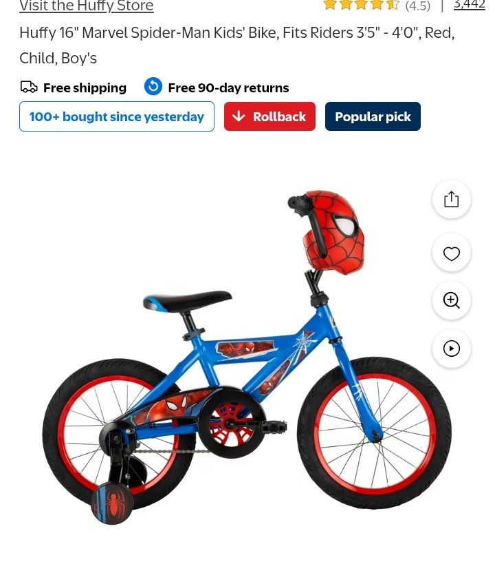 Huffy 16 "  Marvel Spider-Man Kids Bike 