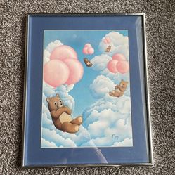 Andy Mack Vintage 1983 Poster Bears In Clouds With Balloons