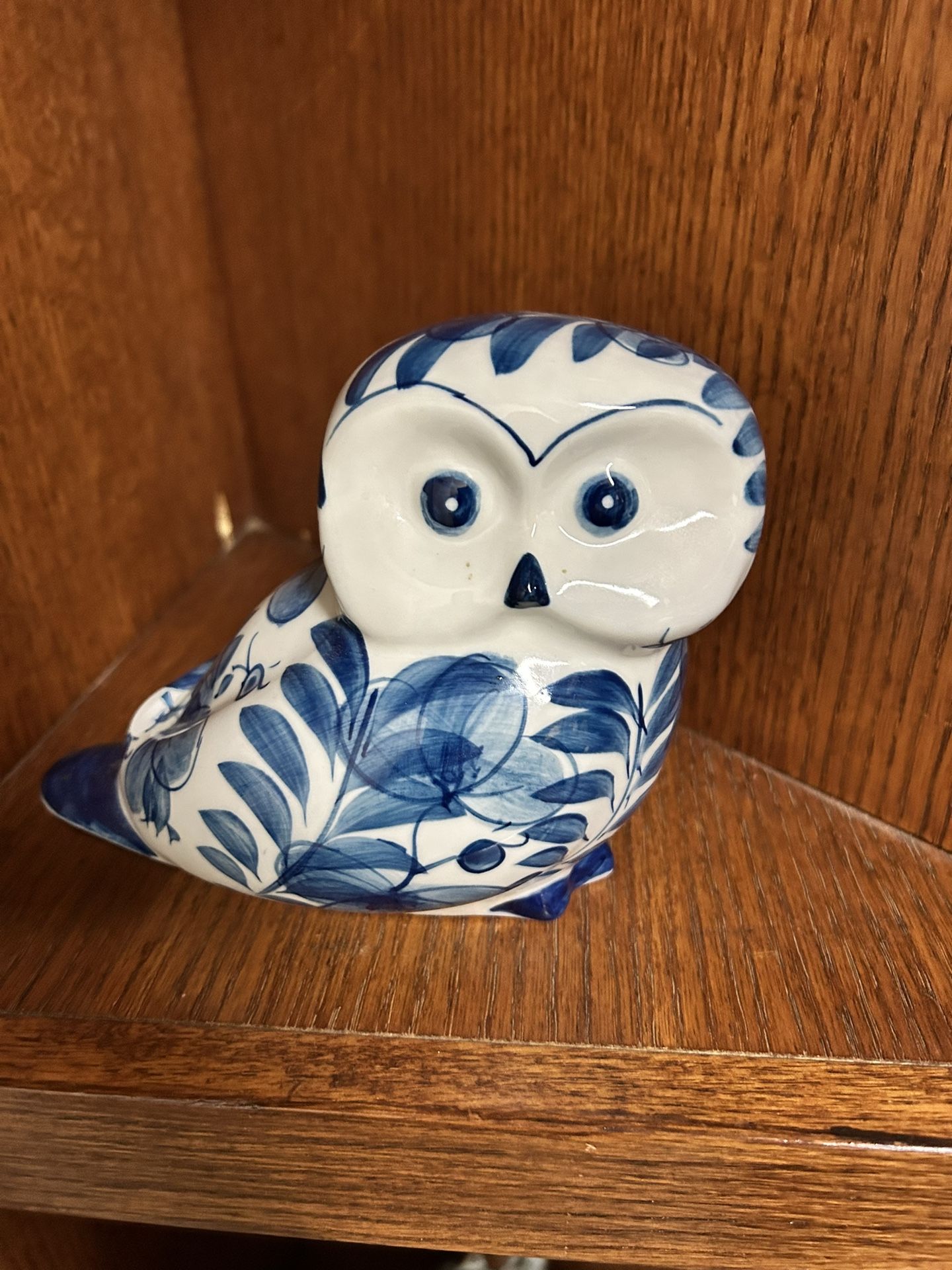 Blue and White Ceramic Owl Figurine