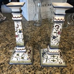Williams Sonoma Hand painted Candle Stick Holders