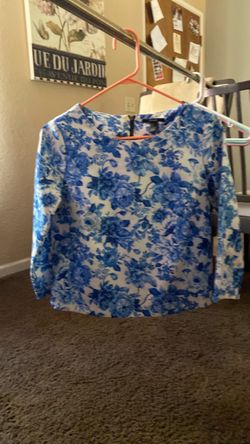 Blue Floral Print Long Sleeve Blouse