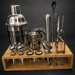 Teavas 23-Piece Cocktail Shaker & Bar Tool Set with Bamboo Stand – Complete Bartender Kit