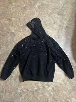 Black Rhinestone Embellished Pullover Hoodie