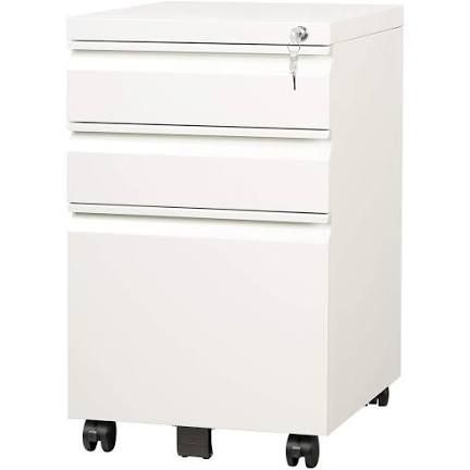 Drawer Mobile File Cabinet with Lock, Fully Assembled Except Casters, Letter/Legal Size, White