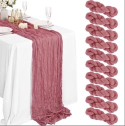 Lykoow 10 Packs Cheesecloth Table Runner Dusty Rose, 35x120 Inch Dark Pink Rustic Gauze Boho Wedding Table Runner Decoration, Wedding Table Decor Tabl