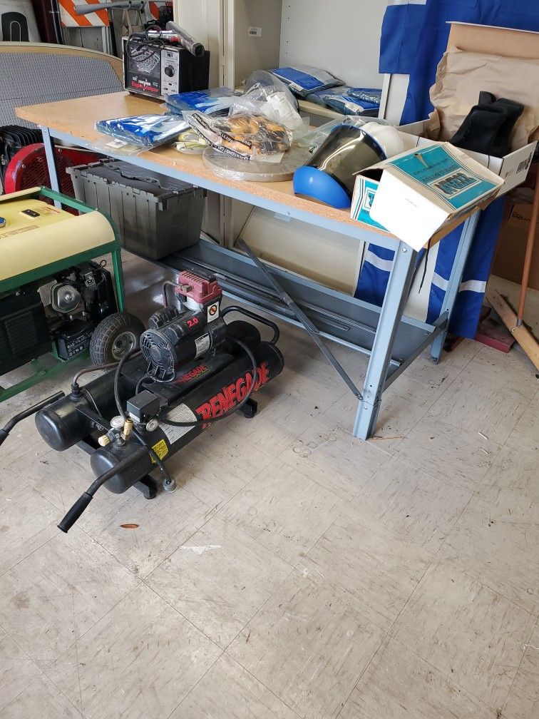 Work Bench, wood top metal frame 30 inches deep by 6 ft wide