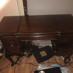 Solid mahogany makeup and jewlery table and matching chair- $150