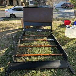 Full Size Bed With Leather Headboard, Footboard, Rails, And Bunk board 