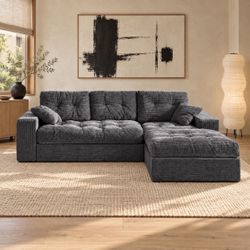 🔥New Modular Sectional Sofa, 102" L-Shaped Corduroy Couch, Set of Soft Cloud Couch with Ottoman, N-12