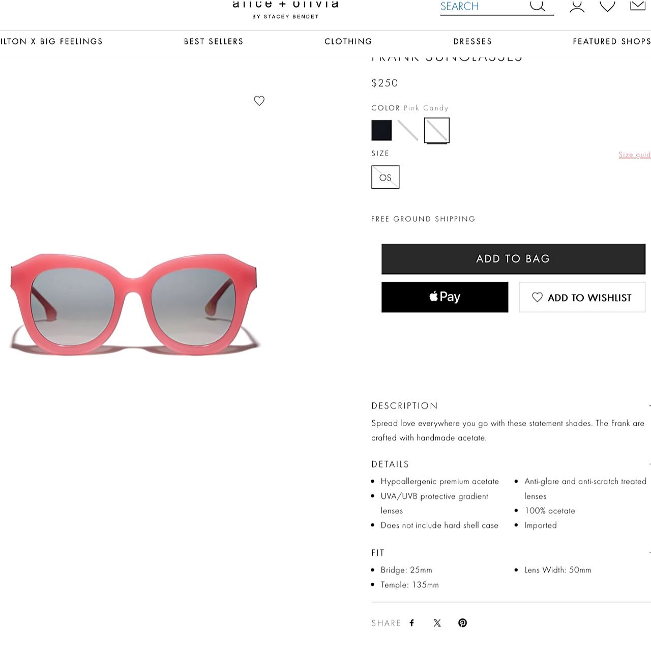 Alice + Olivia Frank Candy Pink Geometric Sunglasses display picture 2