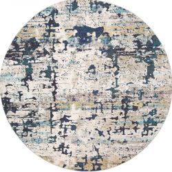 7ft Round SAFAVIEH Madison Collection 6'7" Round Cream/Blue MAD469B Modern Abstract Non-Shedding Dining Room Entryway Foyer Living Room Bedroom Area !