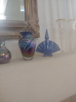 Collectibles Blue Iridescent Vase And Blue Perfume Bottlr