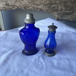 Antique Blue Glass Salt And pepper Shakers