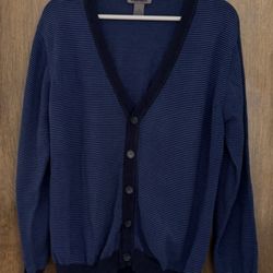 Spring + Mercer Men’s Blue Striped 100% Cotton Grandpa Cardigan Sweater, size L 