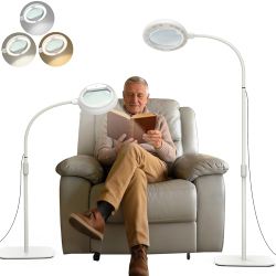 8X Lighted Floor Magnifier – Adjustable Stand & 56 LEDs – Crafts, Reading, Sewing