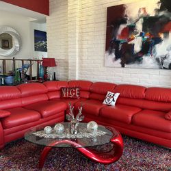 Ostrich Look Leather Sectional, Chair & Ottoman 