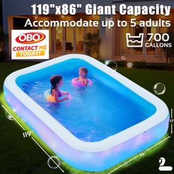 OBO Hot! New 10 ft. x 7 ft. x 1.5 ft DT Kids/Adults Inflatable Pool W/ LED Lights & Electric Air Pump DanRelax
