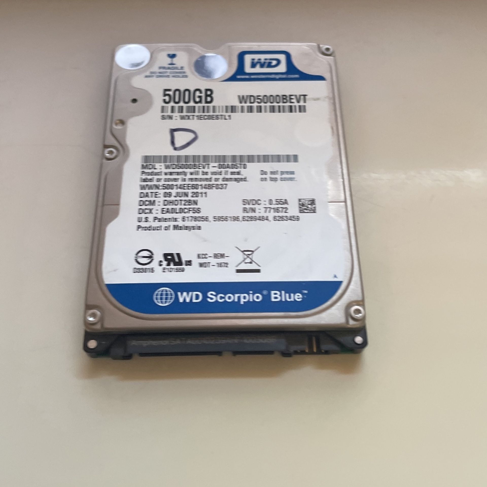 500GB 2.5" SATA Hard Drive Western Digital WD5000BEVT