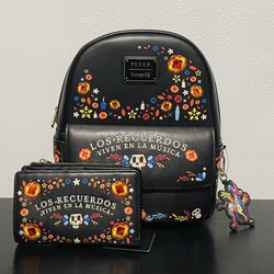 Loungefly Disney Pixar Coco Floral Mini Backpack and Wallet