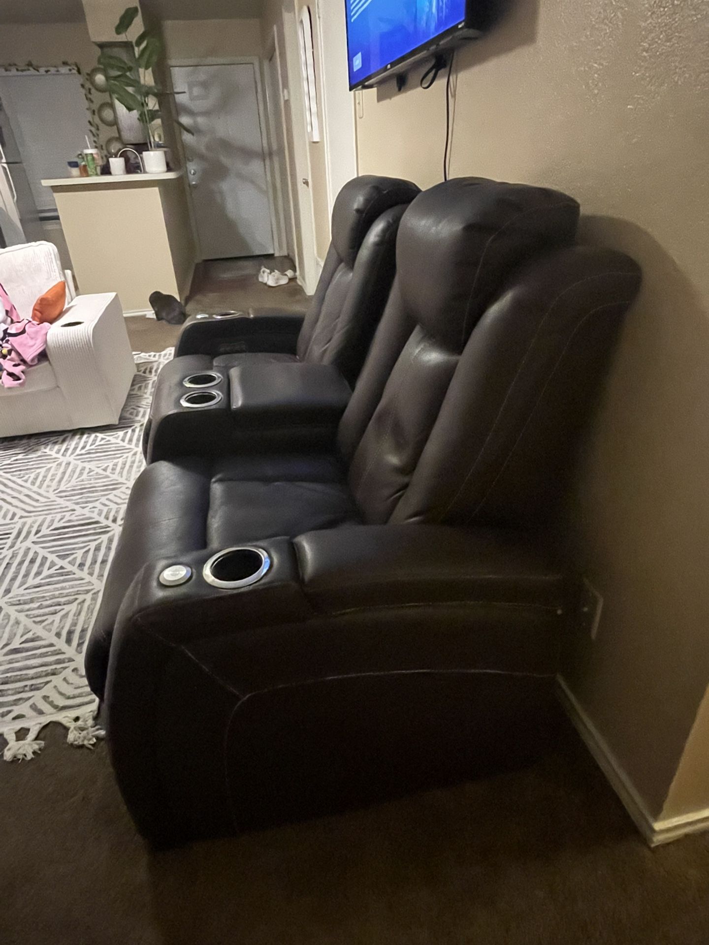 Leather Manual Reclining Living Room Sofa