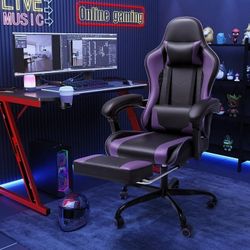 New High Back Massage Gaming Chair with Footrest PU Leather Racing Computer Chair with Lumbar Support Ergonomic Office Chairs,   New in box T OCRC23-0