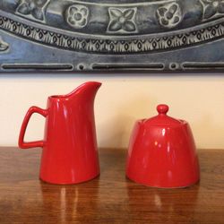 Vintage Buffalo China - Route 66 Red Creamer And Sugar