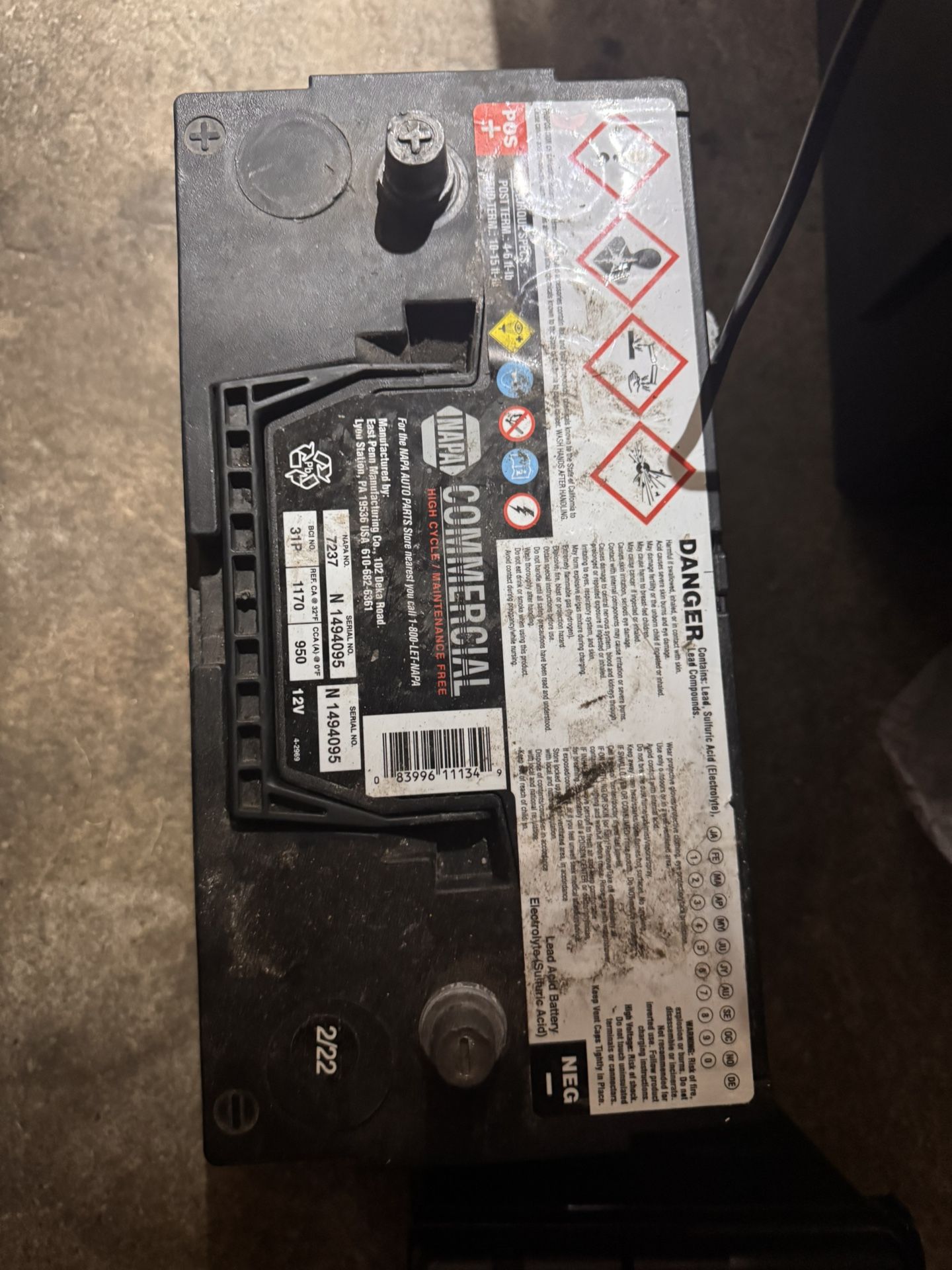 Napa heavy duty truck/equipment Battery.