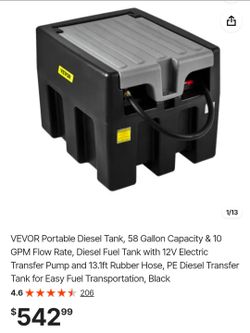 VEVOR 58-Gallon Portable Diesel Fuel Transfer Tank