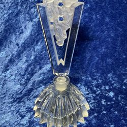 Czech. Bohemian 1930’s Art Deco Cut Crystal Floral Design Perfume Bottle
