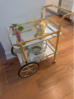 Z Gallerie Gold Brass & Glass Bar Cart – Excellent Condition