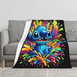 60”x80” Stitch Colorful Splash Throw Blanket Disney