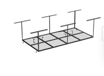 Ceiling Mounted Overhead Garage Storage Rack with Accessory Hooks in Black