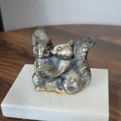 Vintage Pewter Squirrels On Marble Base Paper Weight Size 2" X3"