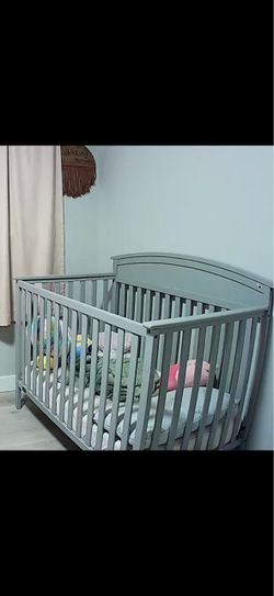 Gray Wooden Baby Crib